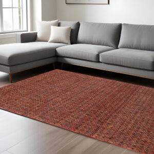 7' X 10' Red and Gold Geometric Power Loom Area Rug