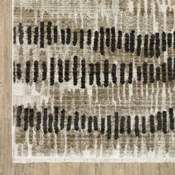 2' X 8' Beige Ivory Charcoal Brown Tan And Grey Abstract Power Loom Stain Resistant Runner Rug With Fringe - Image 2