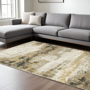 8' X 11' Gray and Black Abstract Power Loom Area Rug With Fringe