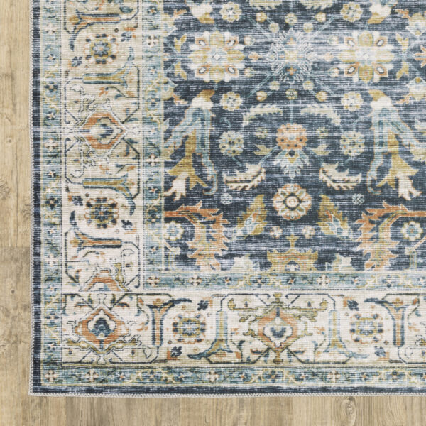 5' X 7' Blue Gold Rust Ivory And Olive Oriental Printed Stain Resistant Non Skid Area Rug