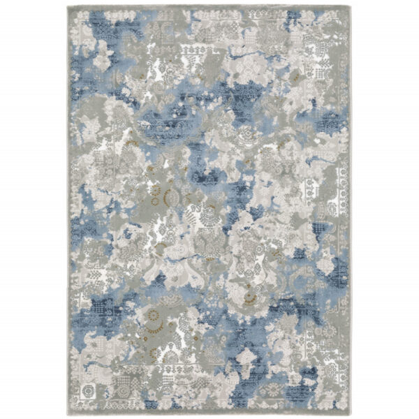 8' X 11' Grey Blue Ivory Navy Beige And Brown Abstract Power Loom Stain Resistant Area Rug - Image 2