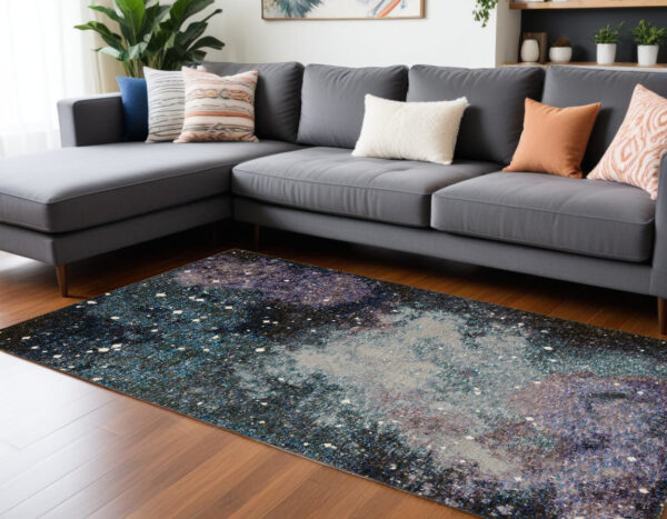 9' X 12' Purple and Ivory Abstract Power Loom Area Rug - Image 2