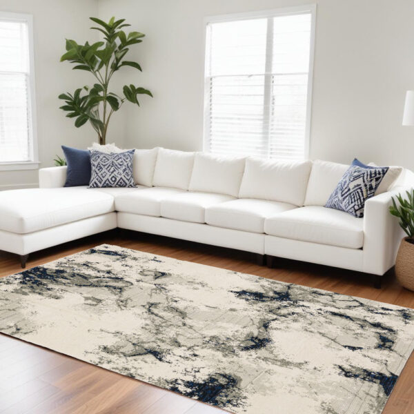 10' X 13' Gray and Black Abstract Power Loom Area Rug - Image 2