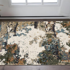 2' X 3' Blue and Ivory Abstract Power Loom Area Rug