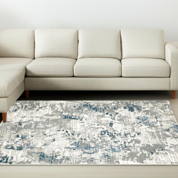 8' X 11' Blue and Beige Abstract Power Loom Area Rug
