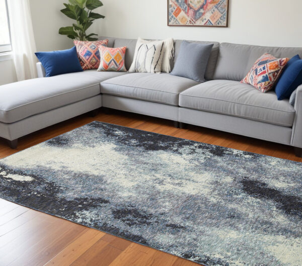 8' X 11' Blue and Ivory Abstract Power Loom Area Rug - Image 2