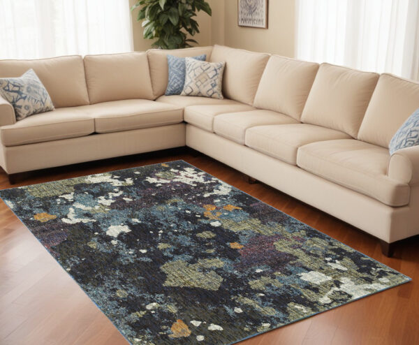 8' X 11' Blue and Green Abstract Power Loom Area Rug - Image 2