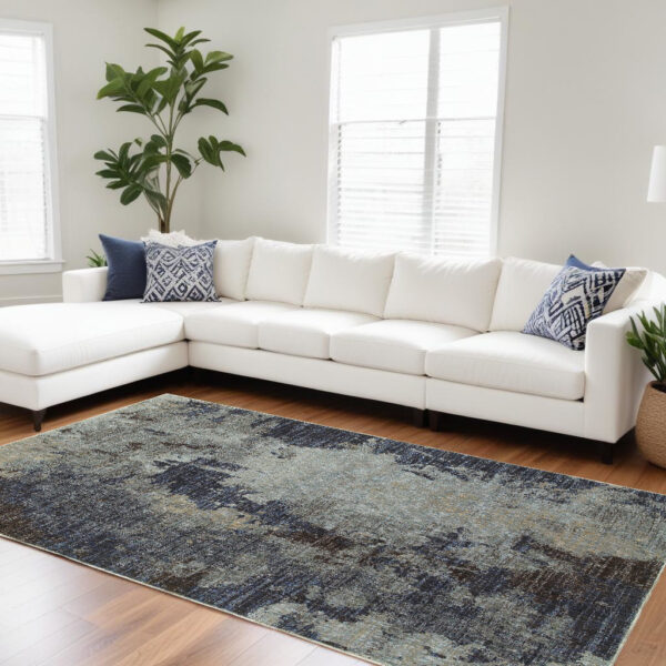 7' X 10' Navy Blue Abstract Power Loom Area Rug - Image 2