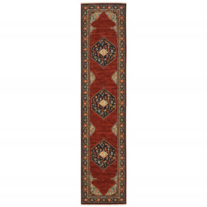 12' Red And Ivory Genuine Wool Oriental Runner Rug With Fringe
