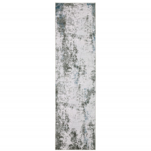 2' X 8' Gray And Ivory Abstract Printed Stain Resistant Non Skid Runner Rug - Image 2