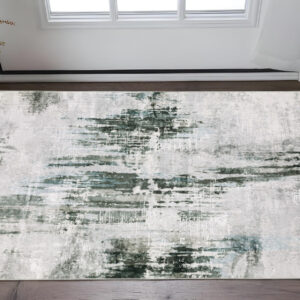 2' X 3' Silver Grey Teal Blue And Charcoal Abstract Printed Stain Resistant Non Skid Area Rug