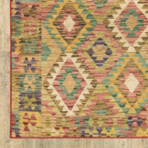 8' X 10' Gold Orange Brown Red Green Purple And Beige Southwestern Printed Stain Resistant Non Skid Area Rug