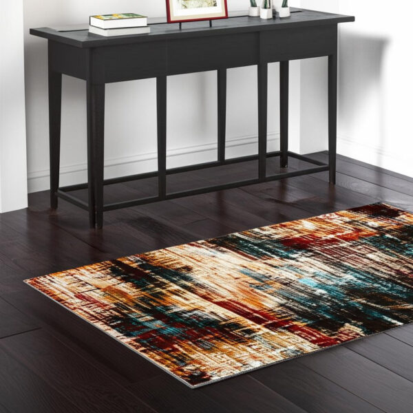 4' X 6' Blue Gold Red And Grey Abstract Power Loom Stain Resistant Area Rug