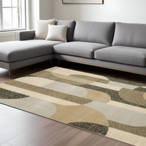 10' X 13' Brown and Ivory Geometric Power Loom Area Rug