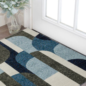 3' X 5' Blue Grey Charcoal and Purple Geometric Power Loom Area Rug