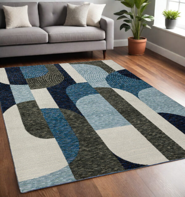5' X 7' Blue and Gray Geometric Power Loom Area Rug - Image 2