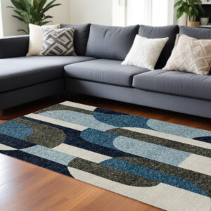 7' X 10' Blue and Gray Geometric Power Loom Area Rug