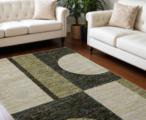 10' X 13' Blue and Beige Geometric Power Loom Area Rug - Image 2