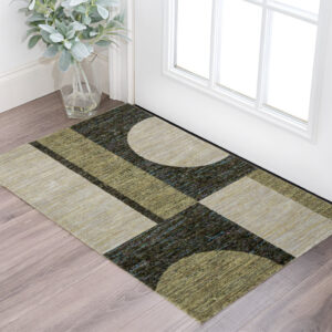 3' X 5' Blue and Beige Geometric Power Loom Area Rug