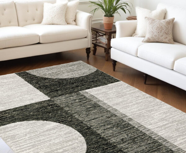 8' X 11' Gray and Ivory Geometric Power Loom Area Rug - Image 2