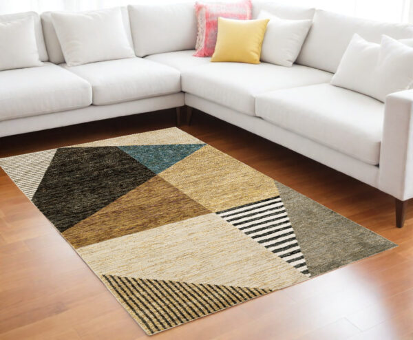 10' X 13' Blue and Beige Geometric Power Loom Area Rug - Image 2