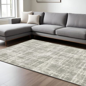 8' X 11' Gray and Ivory Abstract Shag Power Loom Area Rug