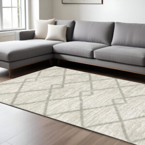 8' X 11' Gray and Ivory Geometric Shag Power Loom Area Rug