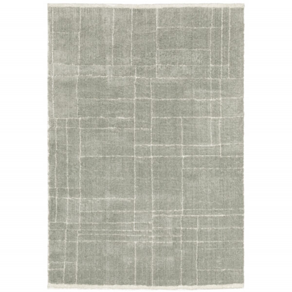 10' X 13' Grey And Ivory Geometric Shag Power Loom Stain Resistant Area Rug - Image 2