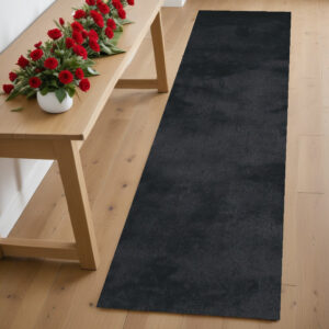 6' Black Shag Hand Tufted Runner Rug