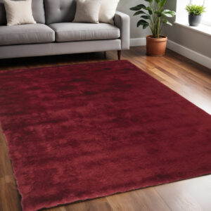 5' X 8' Red And Purple Shag Tufted Handmade Area Rug