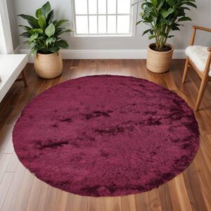 10' Red And Purple Round Shag Tufted Handmade Area Rug