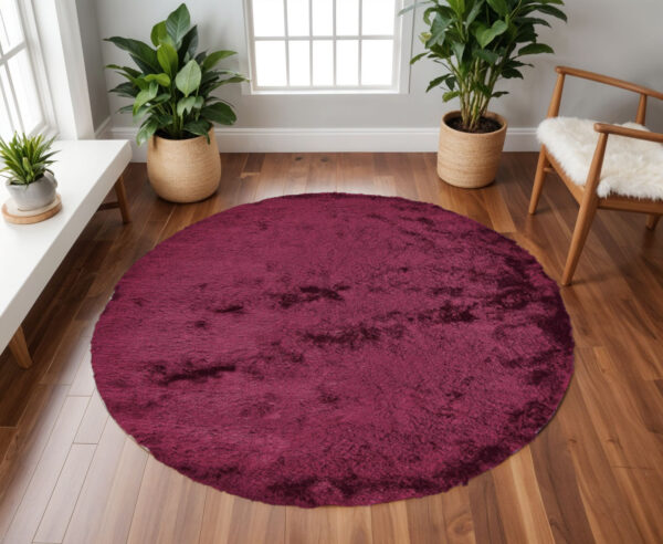 10' Red And Purple Round Shag Tufted Handmade Area Rug