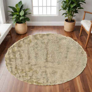 10' Tan And Taupe Round Shag Tufted Handmade Area Rug