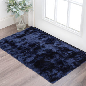 2' X 3' Blue And Black Shag Tufted Handmade Area Rug