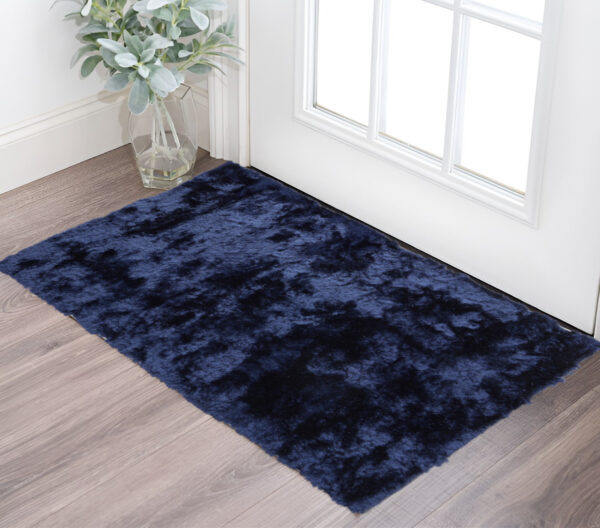 2' X 3' Blue And Black Shag Tufted Handmade Area Rug