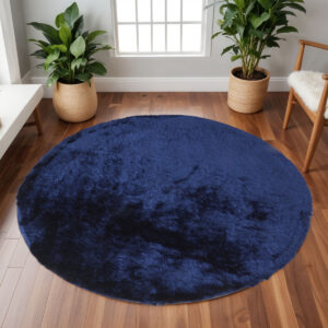 8' Blue and Black Shag Hand Tufted Round Rug