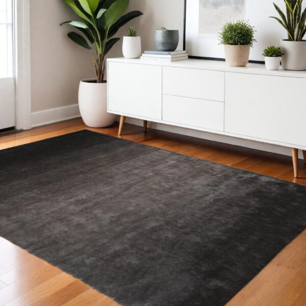 4' X 6' Gray And Black Shag Tufted Handmade Area Rug