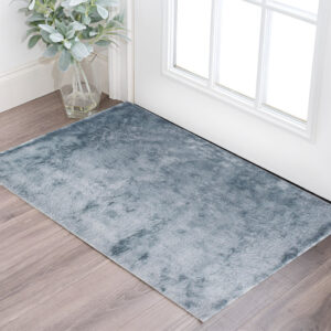 2' X 3' Blue And Silver Shag Tufted Handmade Area Rug