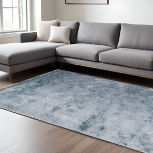 8' X 10' Blue and Silver Shag Hand Tufted Area Rug