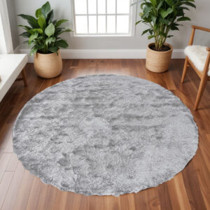 10' Gray And Silver Round Shag Tufted Handmade Area Rug