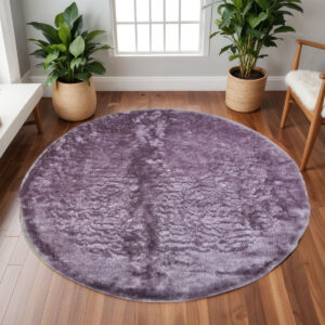 8' Purple Round Shag Tufted Handmade Area Rug