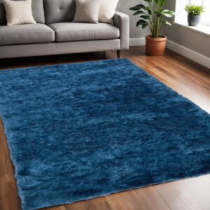 5' X 8' Blue And Green Shag Tufted Handmade Area Rug