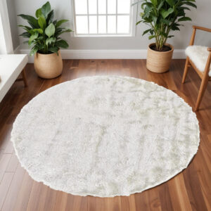 10' White Round Shag Tufted Handmade Area Rug