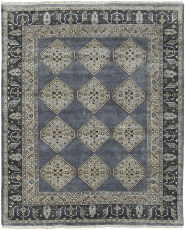 10' X 13' Blue Gray And Taupe Wool Floral Hand Knotted Stain Resistant Area Rug - Image 2