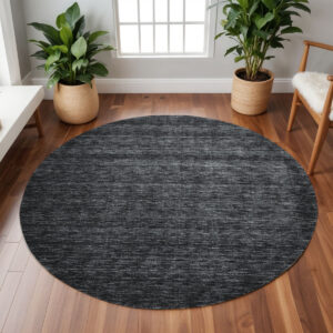 10' Black Round Wool Hand Woven Area Rug