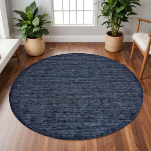 10' Blue Round Wool Hand Woven Area Rug