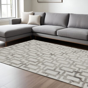 10' X 13' Ivory And Taupe Wool Geometric Tufted Handmade Area Rug