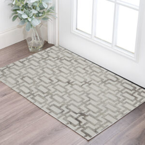 2' X 3' Ivory And Taupe Wool Geometric Tufted Handmade Area Rug