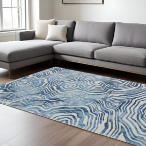 8' X 11' Blue and Ivory Wool Geometric Hand Tufted Non Skid Area Rug