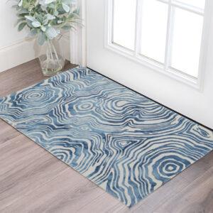 2' X 3' Blue And Ivory Wool Geometric Tufted Handmade Area Rug
